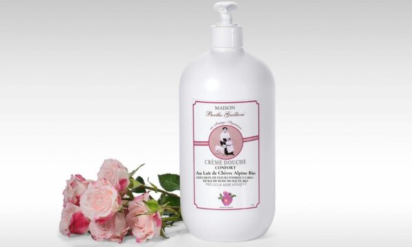 Crème douche Confort au lait de chèvre alpine bio Infusion de fleurs d’hibiscus bio / Huile de Rose Musquée bio 1 litre
